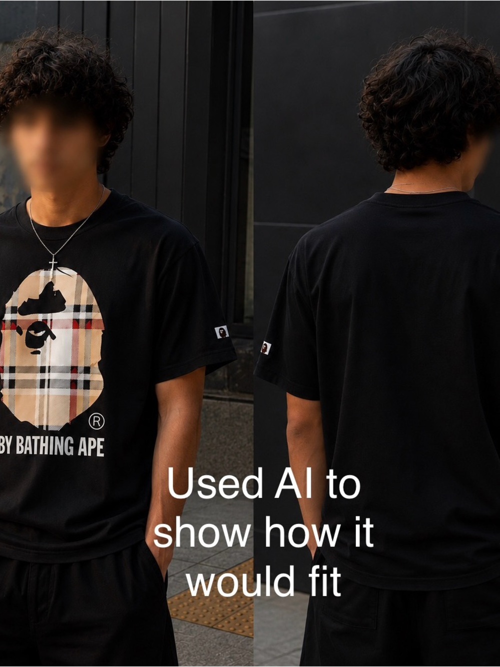 BAPE Black Short Sleeve Burberry Ape Head T-Shirt
